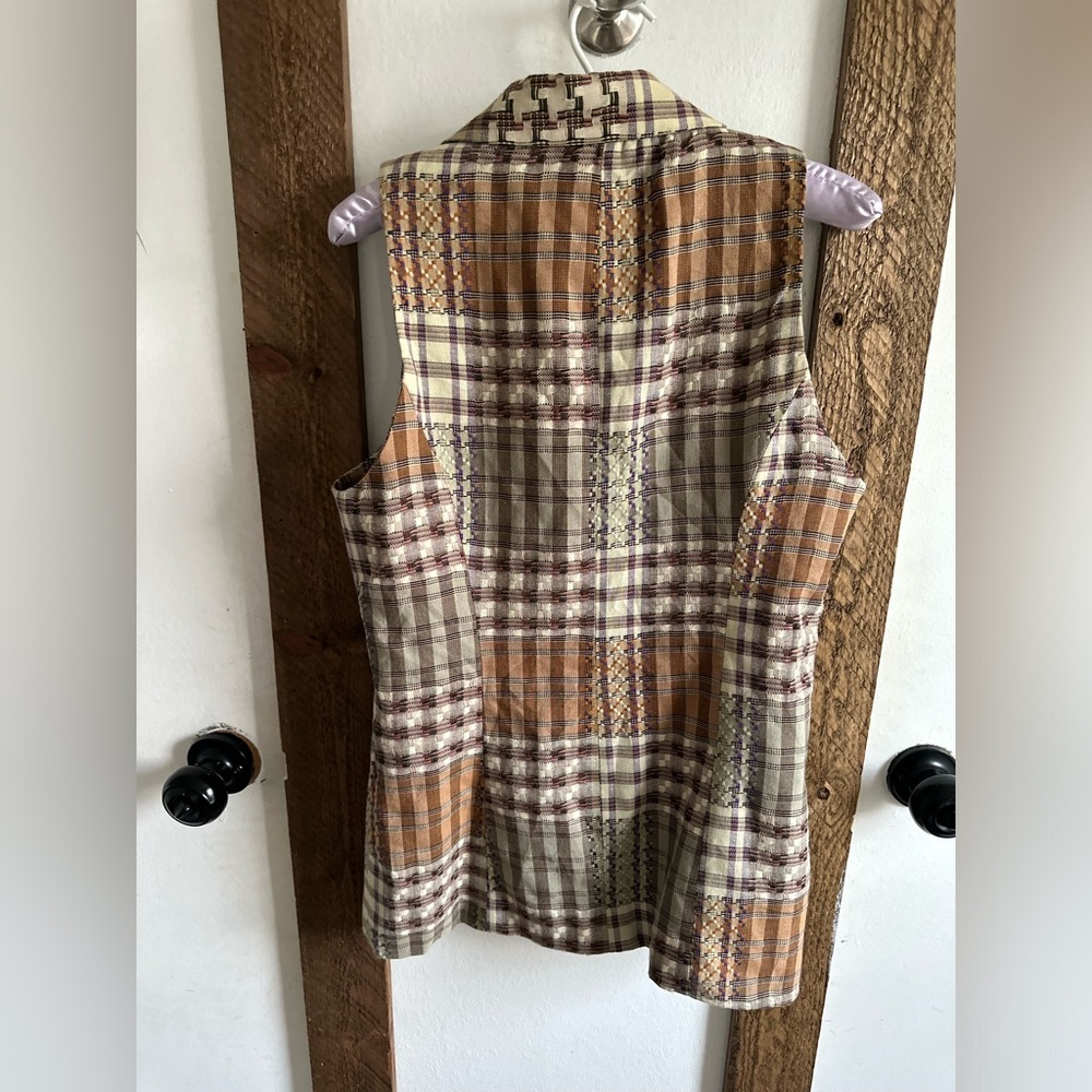 Gantos Women's Patchwork Plaid Double-Breasted Vest in Olive & Tan - Picture 6 of 13